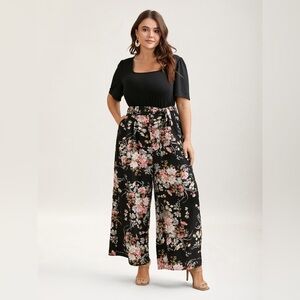 BloomChic Floral Belted Panel Pocket Jumpsuit Size 22 - 24 3x NWT